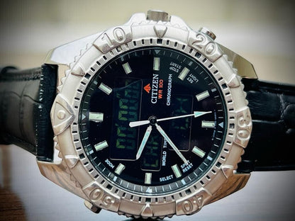 Vintage Citizen Digital 100m World time Mens Watch 41mm, - Grab A Watch Co