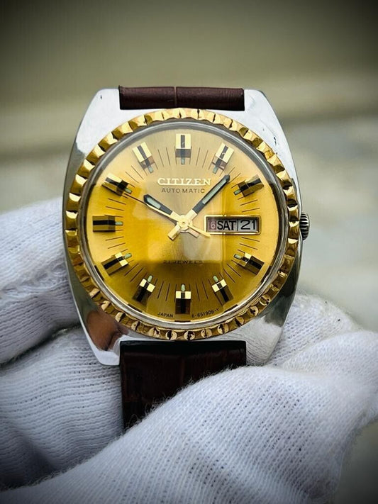 Vintage Citizen Stunning Dial Automatic Diamond Cut Glass Mens Watch, Perfect - Grab A Watch Co