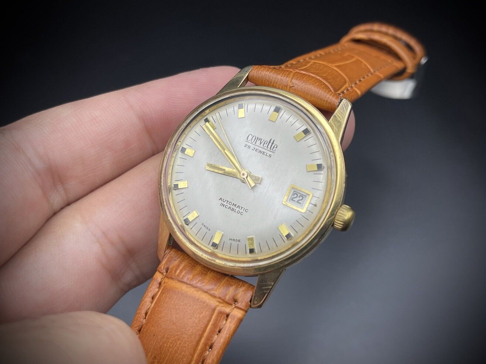 Vintage Corvette 34mm Slim Automatic Gents Watch, NOS, Swiss , ETA 2472 - Grab A Watch Co