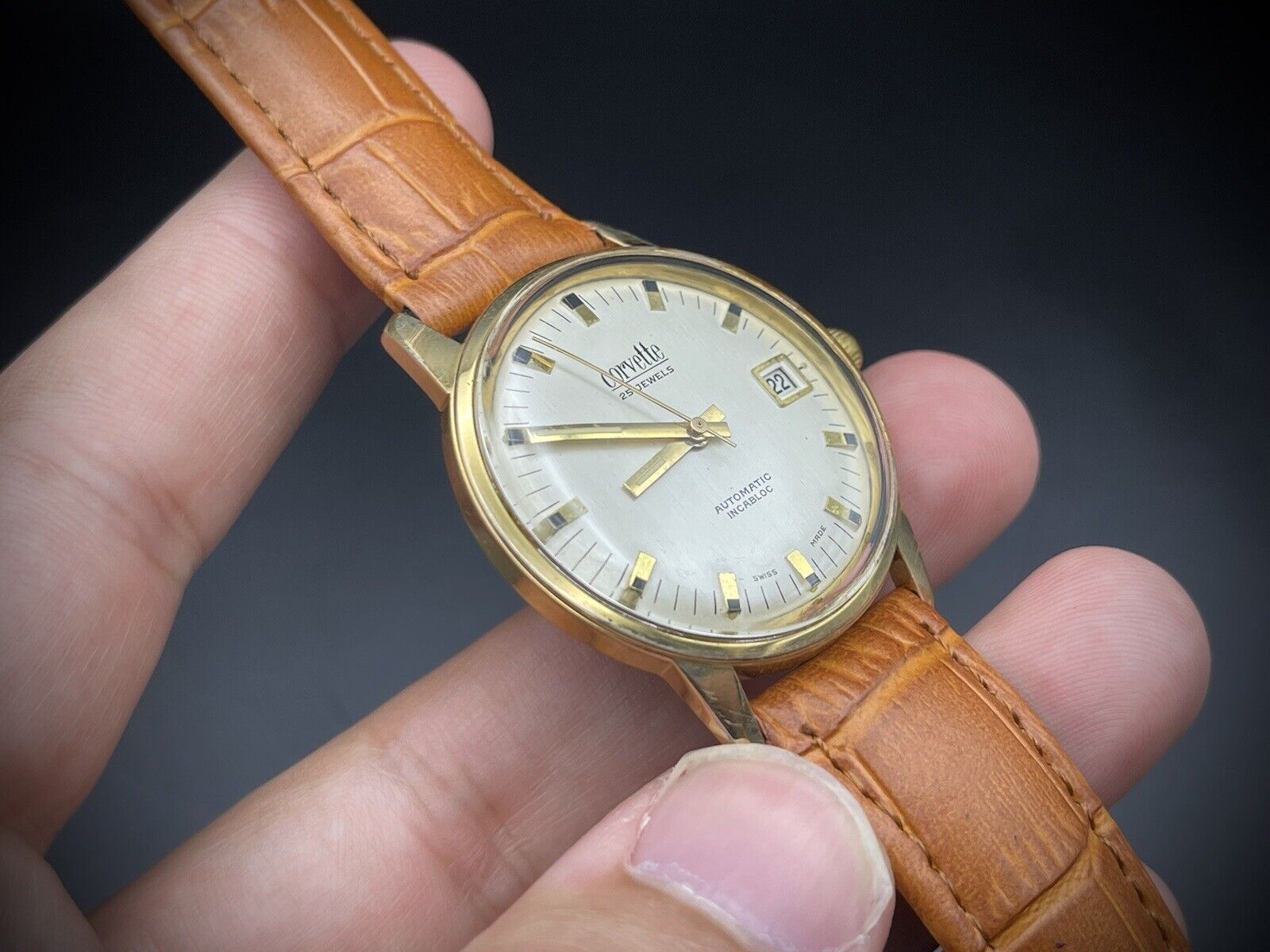 Vintage Corvette 34mm Slim Automatic Gents Watch, NOS, Swiss , ETA 2472 - Grab A Watch Co