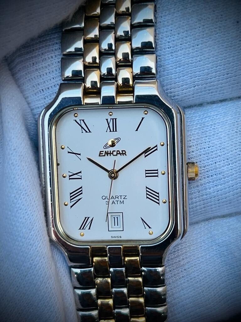 Vintage Enicar Tank Quartz 3 ATM Roman Dial NOS 28mm Swiss Watch - Grab A Watch Co