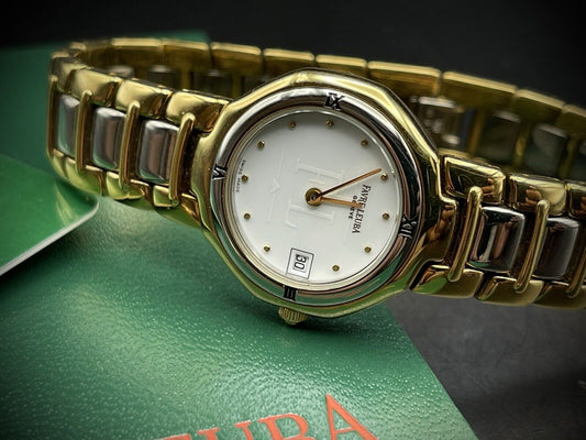 Vintage Favre Leuba Geneve 2/Tone White Ladies Watch Luxury Quartz, Swiss Made - Grab A Watch Co