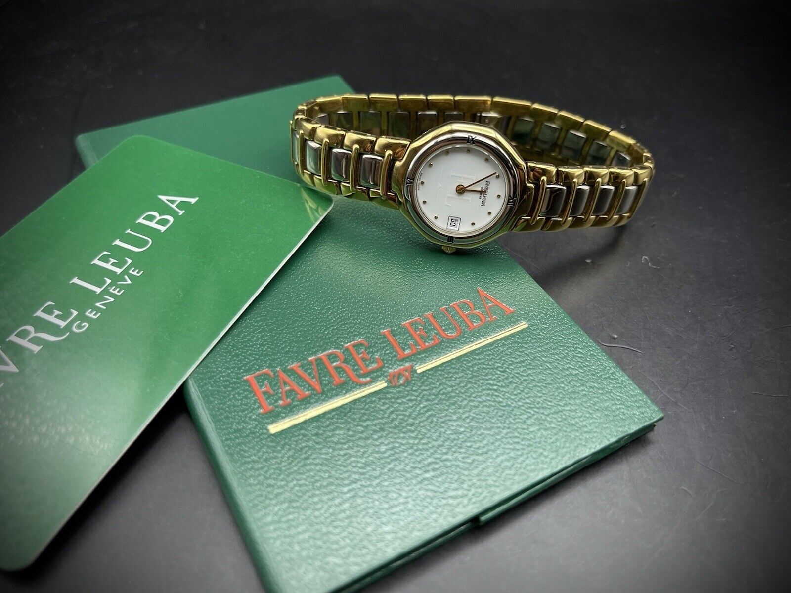 Vintage Favre Leuba Geneve 2/Tone White Ladies Watch Luxury Quartz, Swiss Made - Grab A Watch Co