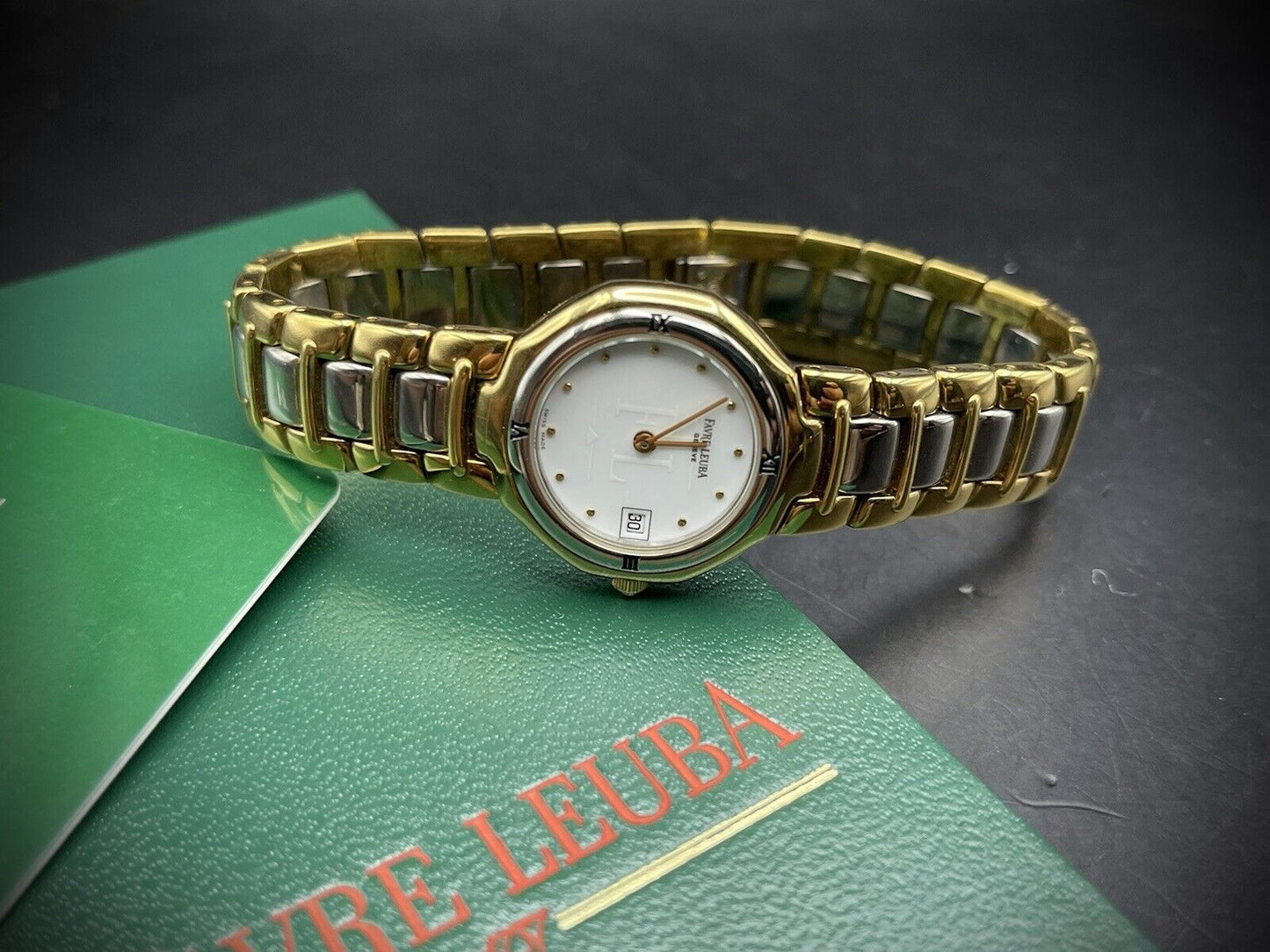 Vintage Favre Leuba Geneve 2/Tone White Ladies Watch Luxury Quartz, Swiss Made - Grab A Watch Co