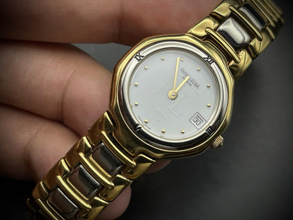 Vintage Favre Leuba Geneve 2/Tone White Ladies Watch Luxury Quartz, Swiss Made - Grab A Watch Co