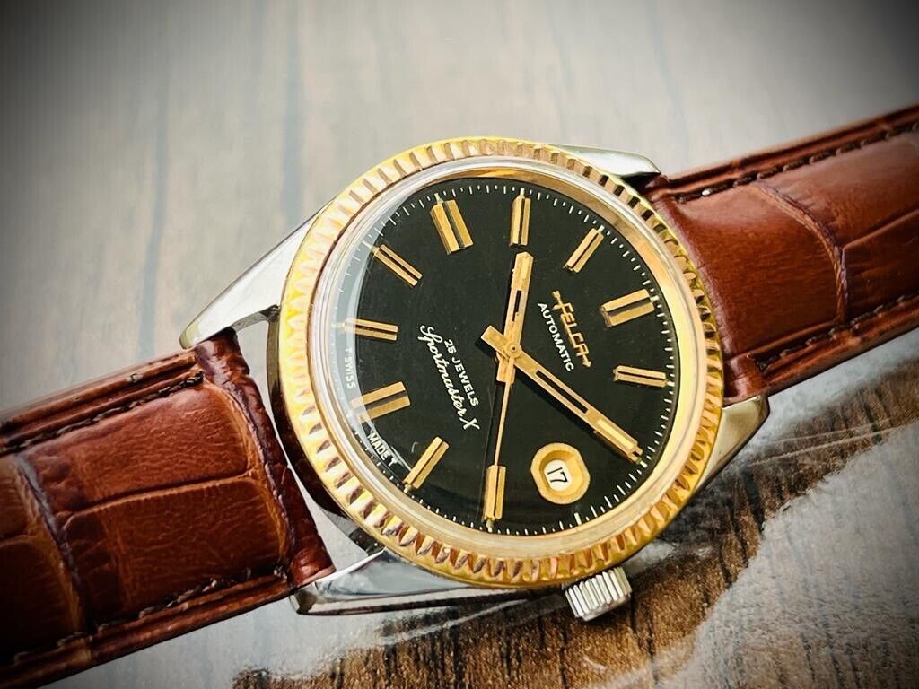 Vintage Felca Sportmaster X Black Dial, Automatic 36mm Mens Watch,Swiss - Grab A Watch Co