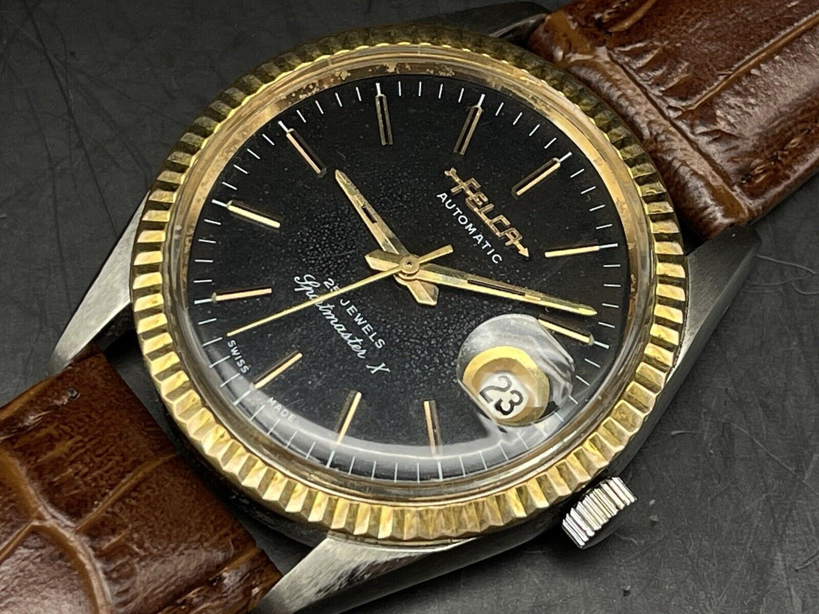 Vintage Felca Sportmaster X Black Dial, ETA 2834 Automatic 37mm Mens Watch,Swiss - Grab A Watch Co