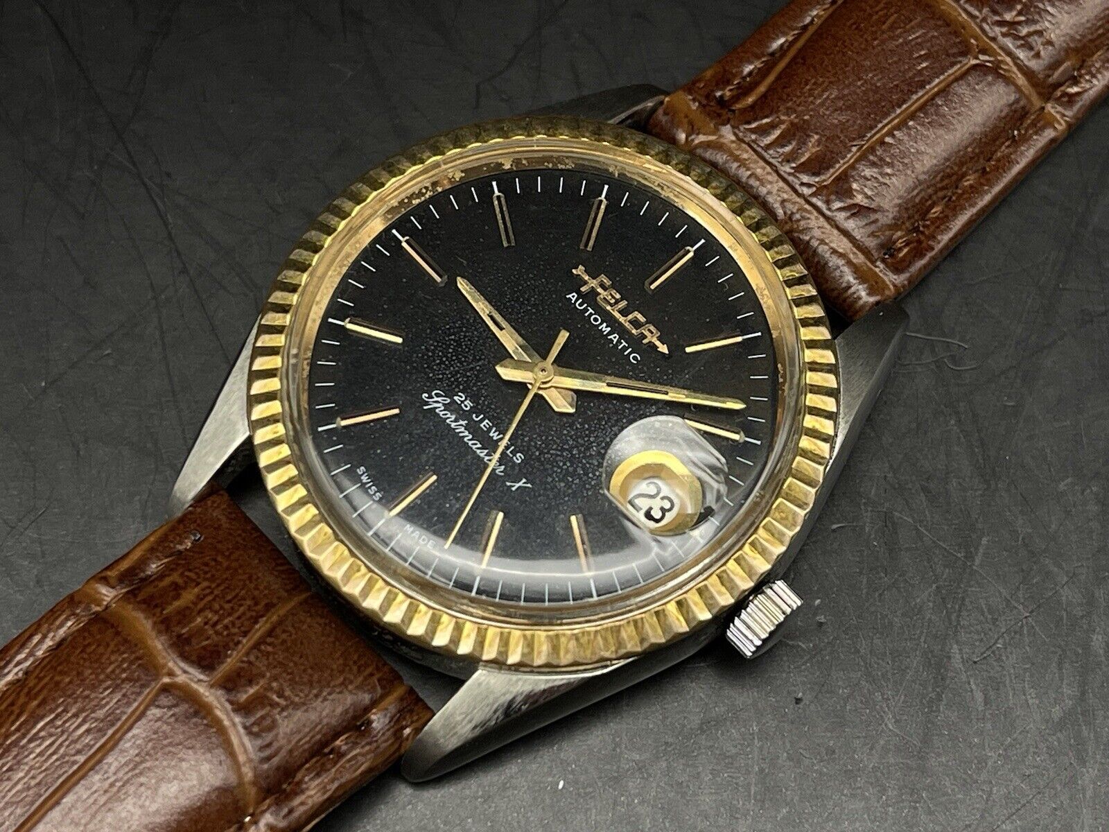 Vintage Felca Sportmaster X Black Dial, ETA 2834 Automatic 37mm Mens Watch,Swiss - Grab A Watch Co