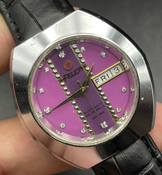 Vintage Felca Unique Pink Diamond Dial 25 Jewels Automatic Watch, Swiss Made - Grab A Watch Co