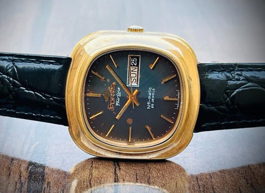 Vintage Fortis Fair Line Hifi Matic Blue Patena Dial Automatic 37mm Mens Watch - Grab A Watch Co