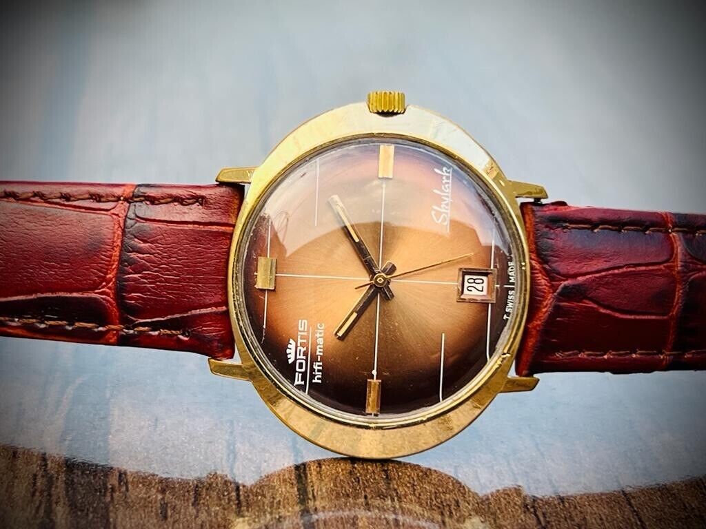 Vintage Fortis Skylark hifi-matic Brown Dial 39mm Automatic Gents Watch, Swiss - Grab A Watch Co
