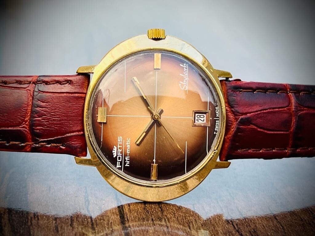 Vintage Fortis Skylark hifi-matic Brown Dial 39mm Automatic Gents Watch, Swiss - Grab A Watch Co