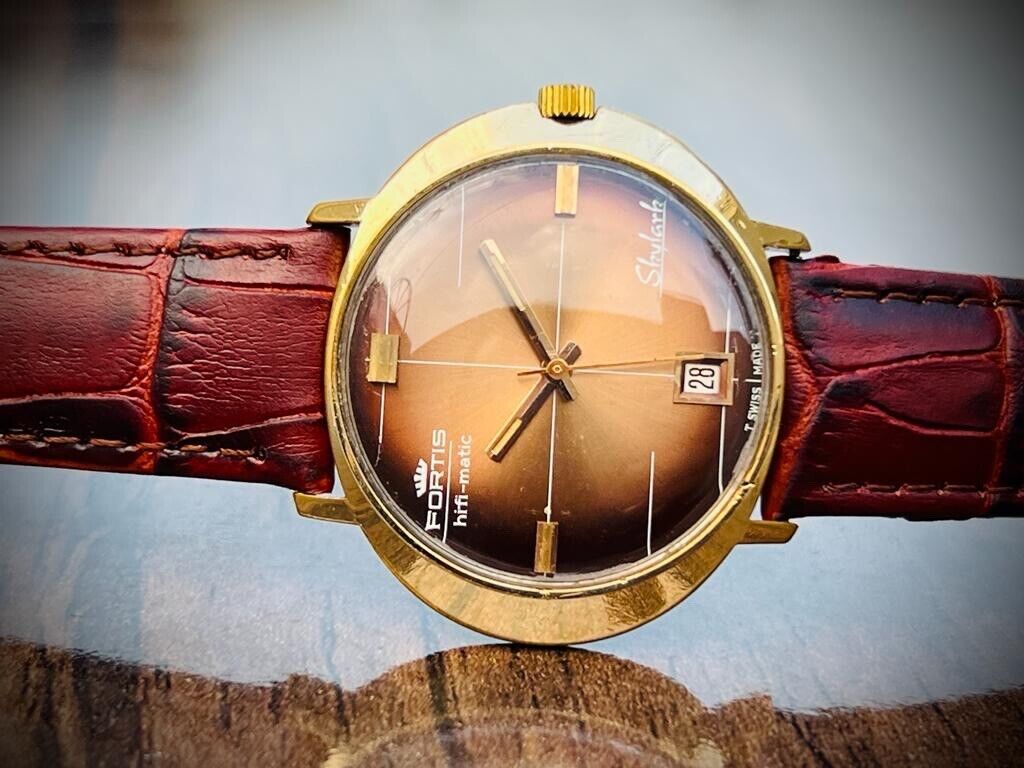 Vintage Fortis Skylark hifi-matic Brown Dial 39mm Automatic Gents Watch, Swiss - Grab A Watch Co