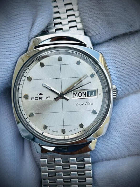 Vintage Fortis True Line Silver Dial 5mm Automatic Mens Watch, Swiss, Perfect - Grab A Watch Co