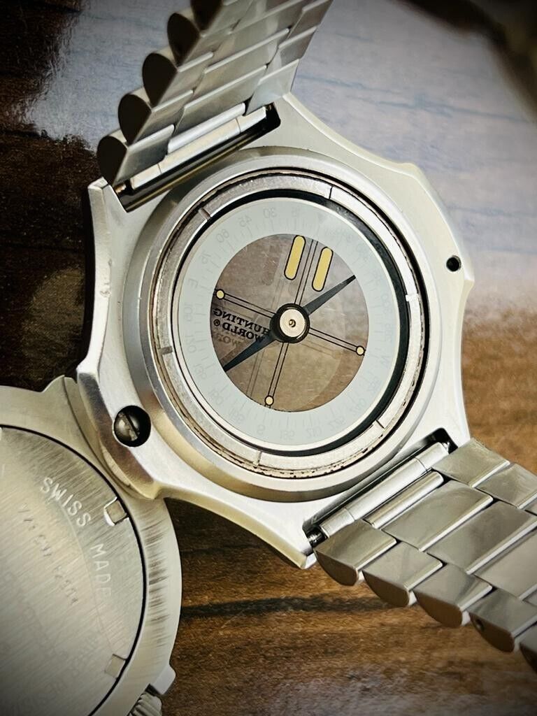 Vintage Hunting World Compass Quartz Mens Watch 48mm, swiss watch - Grab A Watch Co