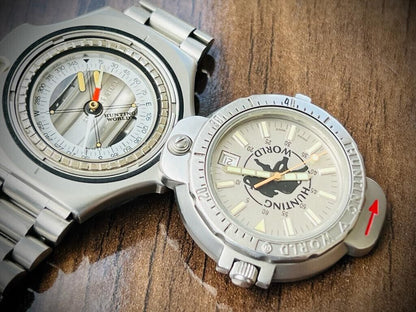 Vintage Hunting World Compass Quartz Mens Watch 48mm, swiss watch - Grab A Watch Co