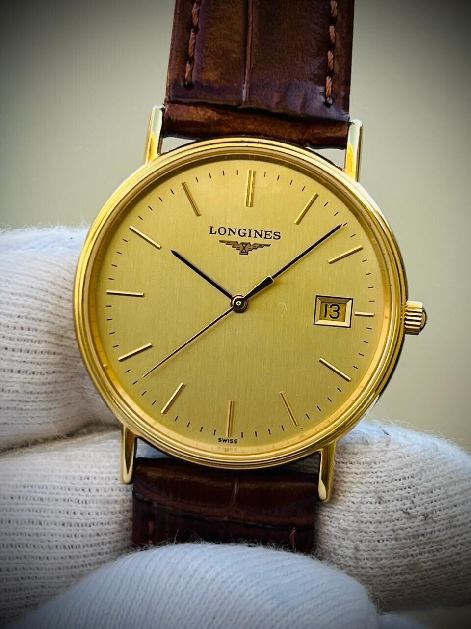 Vintage Longines Presence Quartz Date Slim Classic Swiss 34mm Watch L4.720.2 - Grab A Watch Co
