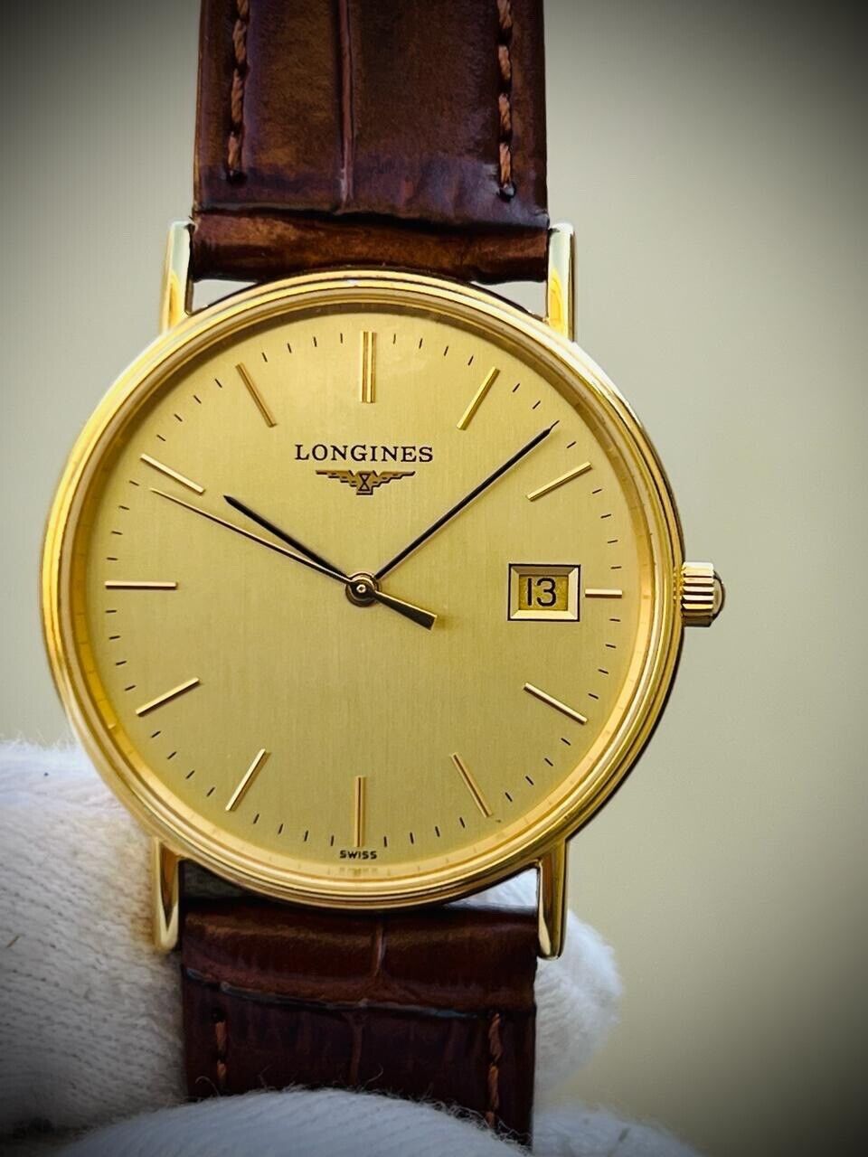 Vintage Longines Presence Quartz Date Slim Classic Swiss 34mm Watch L4.720.2 - Grab A Watch Co