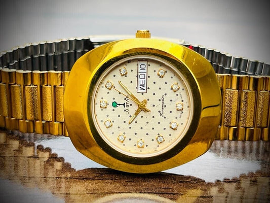 Vintage Luistar Time Master Diastar Quartz All Golden Swiss 36mm NOS Gents Watch - Grab A Watch Co