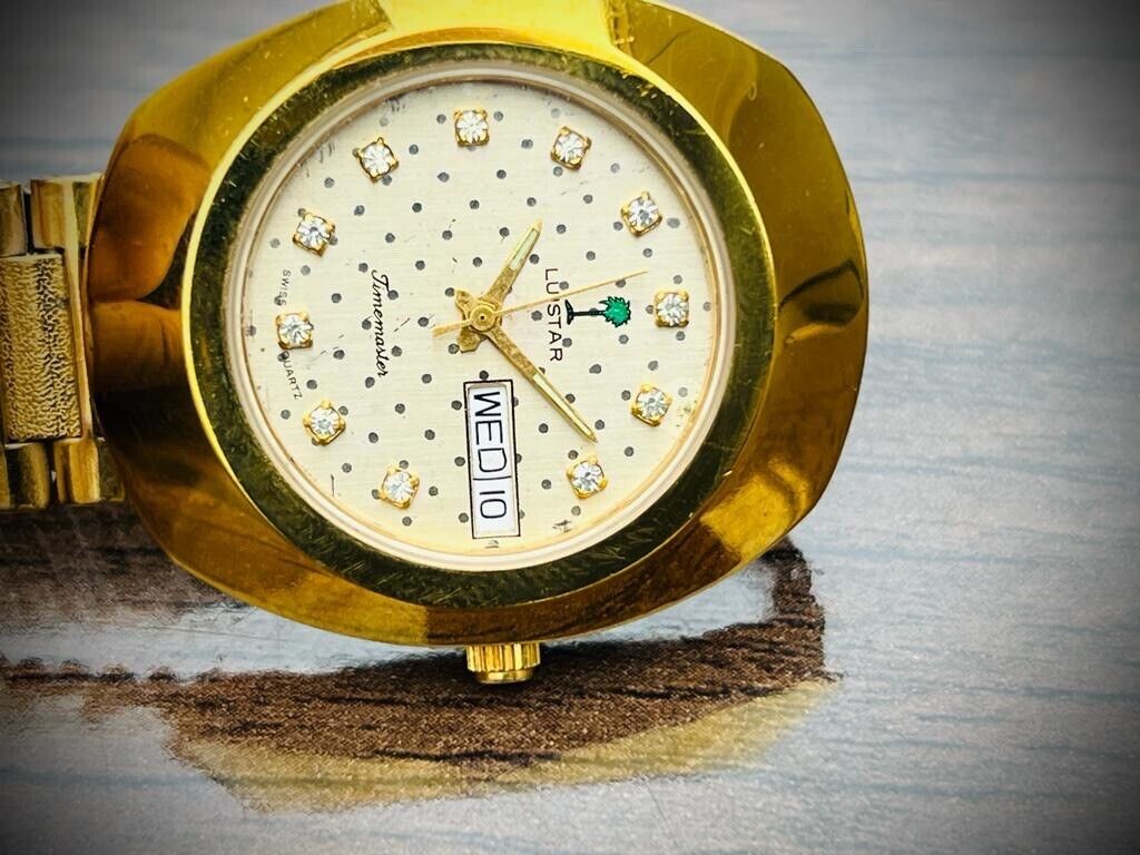 Vintage Luistar Time Master Diastar Quartz All Golden Swiss 36mm NOS Gents Watch - Grab A Watch Co