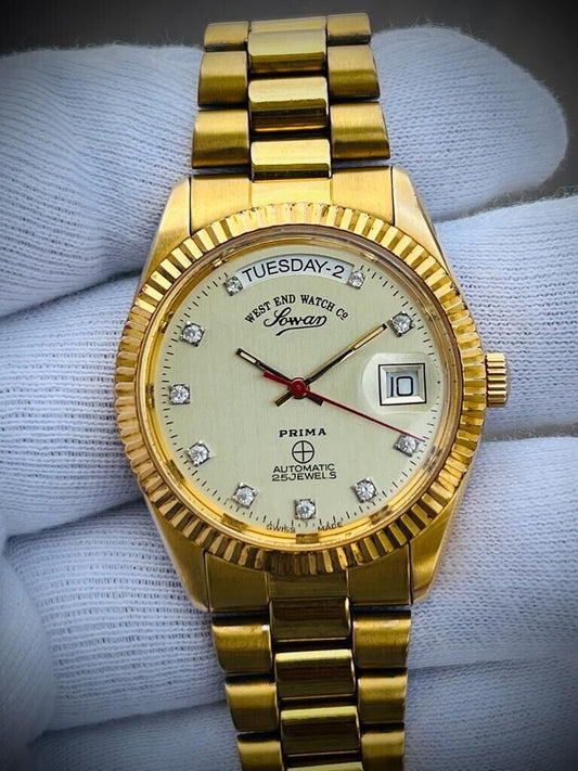 Vintage NOS West End Co President Jubilee 25J All Gold, Automatic Gents Watch - Grab A Watch Co