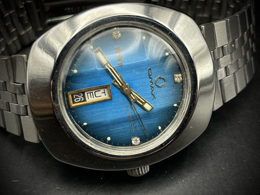 Vintage Omax 3 Star 21 Jewels Automatic Blue Dial 36mm Gents Watch, Swiss Made - Grab A Watch Co