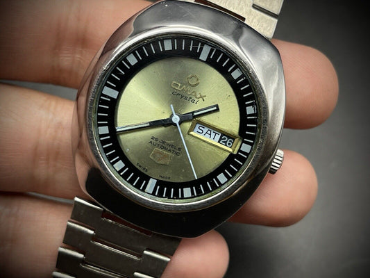 Vintage Omax 7 Crystal Automatic Alien UFO Green Dial Gents Watch, Swiss 38mm - Grab A Watch Co