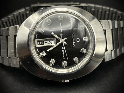Vintage Omax Automatic Black Diamond Dial 36mm Gents Watch, Swiss Made - Grab A Watch Co