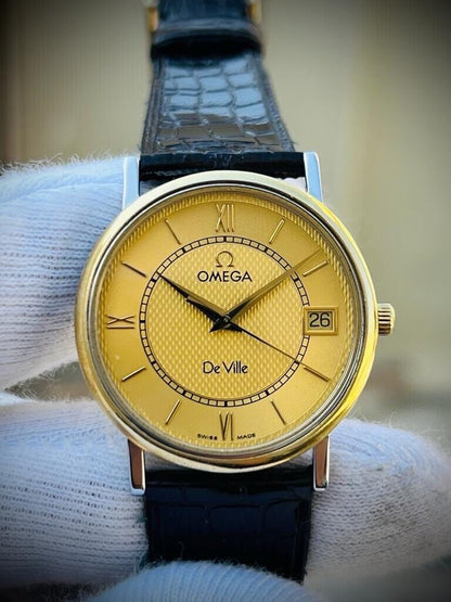 Vintage Omega De Ville Steel & Gold Quartz Swiss Watch 33mm Perfect - Grab A Watch Co