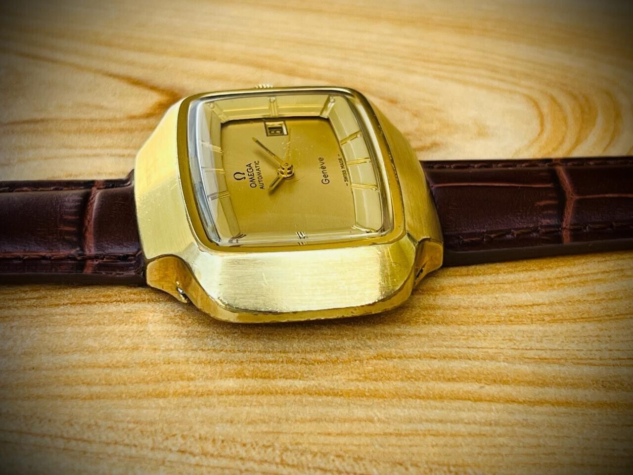 Vintage Omega Geneve 166.0123 TV Shape Automatic Cal.1481 Mens Watch, 1973, Rare - Grab A Watch Co