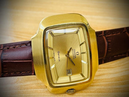Vintage Omega Geneve 166.0123 TV Shape Automatic Cal.1481 Mens Watch, 1973, Rare - Grab A Watch Co