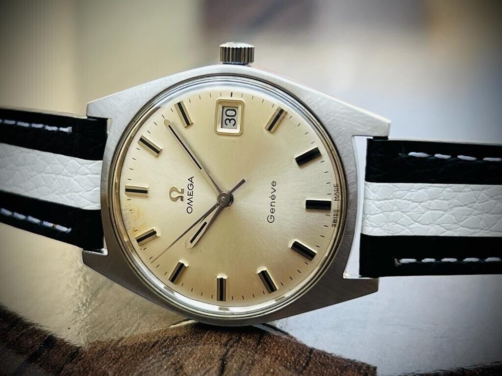 Vintage Omega Geneve Date Silver Dial, Manual Wind, Cal.613 Gents Watch, Swiss - Grab A Watch Co