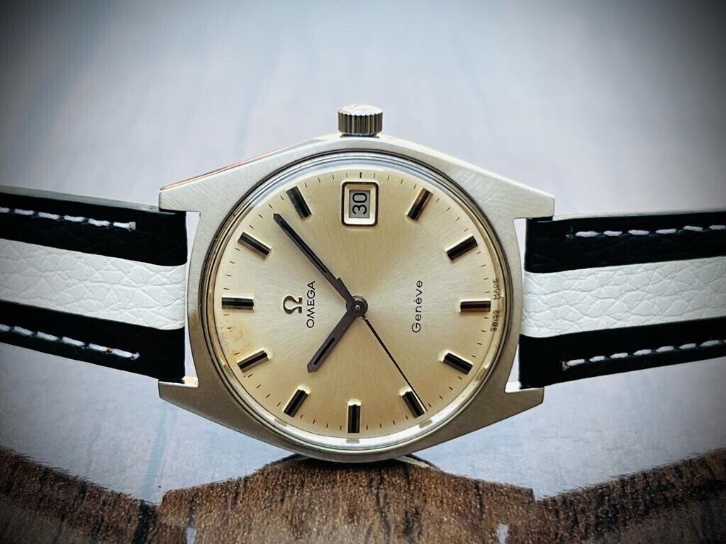 Vintage Omega Geneve Date Silver Dial, Manual Wind, Cal.613 Gents Watch, Swiss - Grab A Watch Co