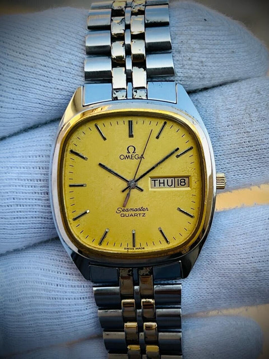Vintage Omega Seamaster 2/Tone Dial Quartz Cal.1425 Gents Watch 35mm, Slim - Grab A Watch Co