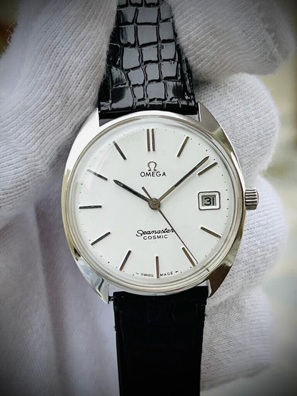 Vintage Omega Seamaster Cosmin White Dial Manual Wind Mens Watch 35mm - Grab A Watch Co