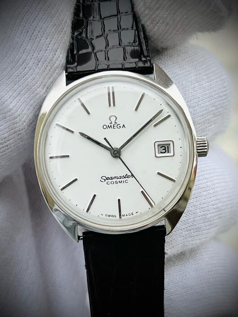 Vintage Omega Seamaster Cosmin White Dial Manual Wind Mens Watch 35mm - Grab A Watch Co