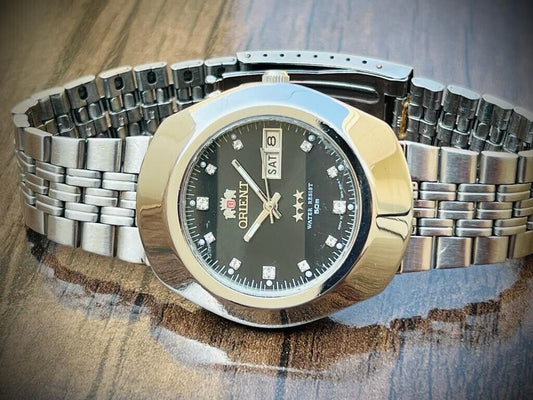 Vintage Orient 3 Star 50m Black Diamond Dial, Perfect Mens Watch 40mm - Grab A Watch Co