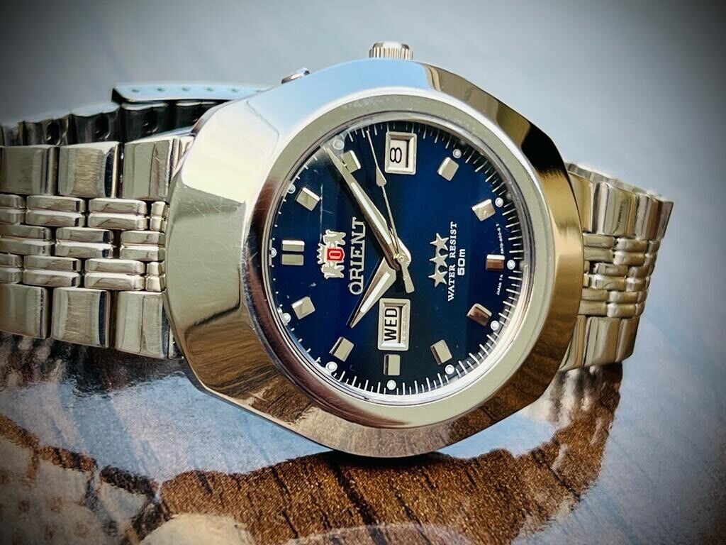 Vintage Orient 3 Star 50m Blue Dial, Diamond Cut Sapphire Glass Mens Watch 40mm - Grab A Watch Co