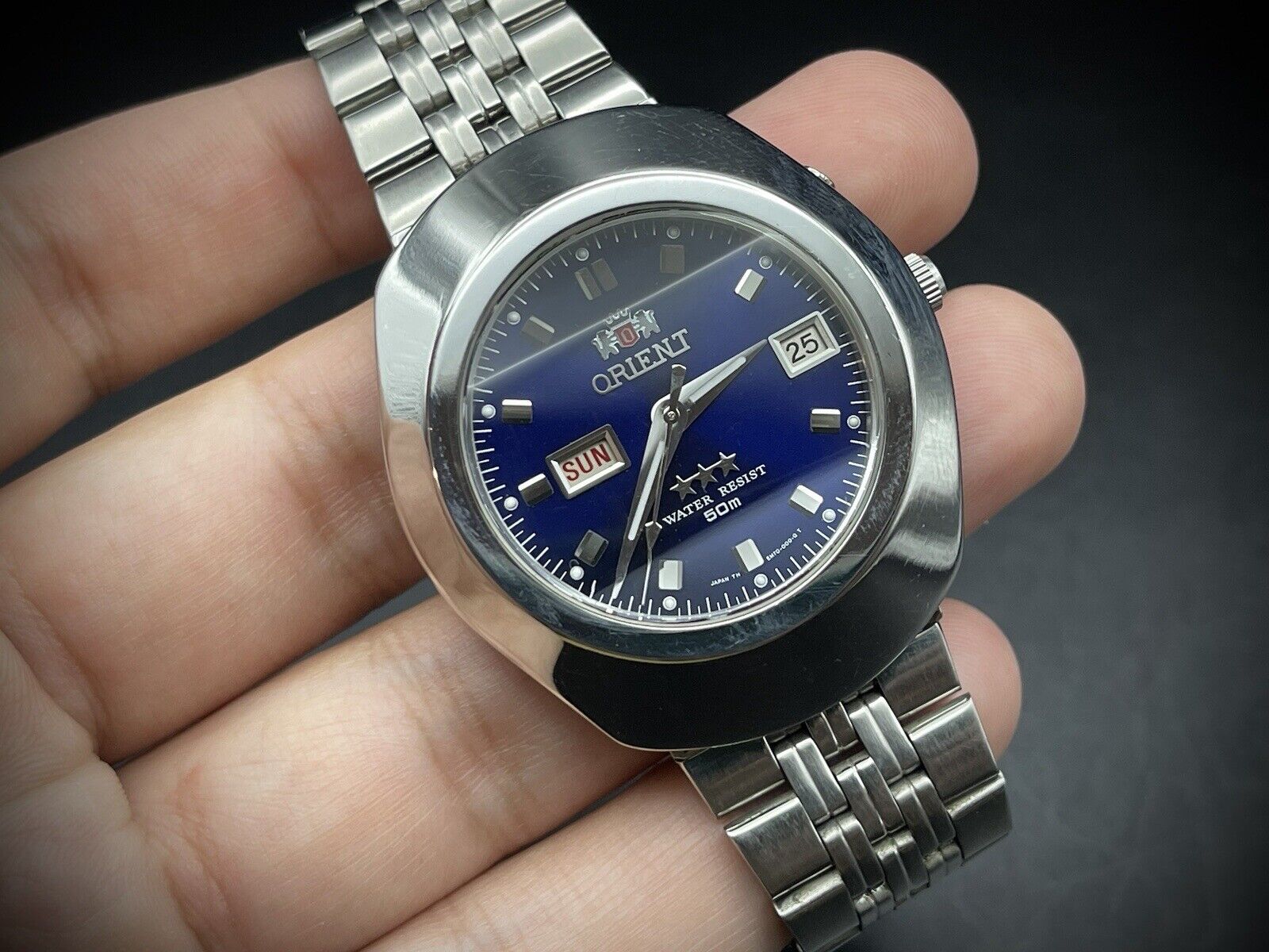 Vintage Orient 3 Star 50m Blue Dial, Diamond Cut Sapphire Glass Mens Watch 40mm - Grab A Watch Co