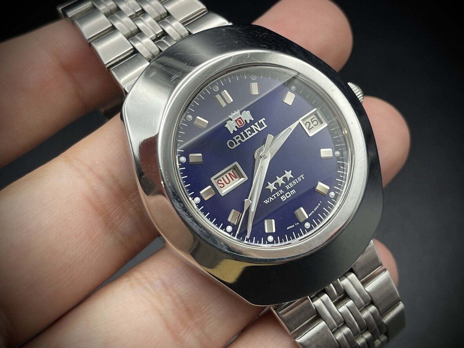Vintage Orient 3 Star 50m Blue Dial, Diamond Cut Sapphire Glass Mens Watch 40mm - Grab A Watch Co