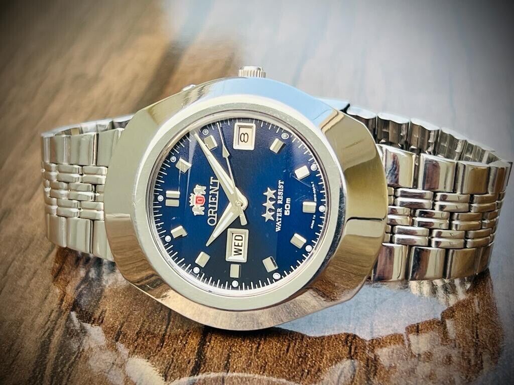 Vintage Orient 3 Star 50m Blue Dial, Diamond Cut Sapphire Glass Mens Watch 40mm - Grab A Watch Co