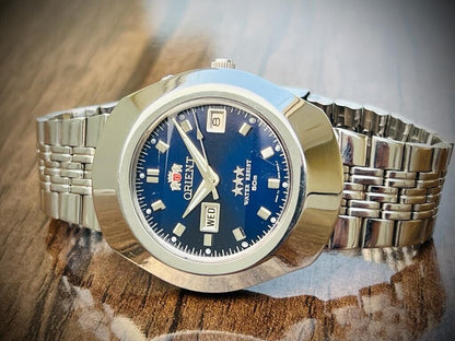 Vintage Orient 3 Star 50m Blue Dial, Diamond Cut Sapphire Glass Mens Watch 40mm - Grab A Watch Co