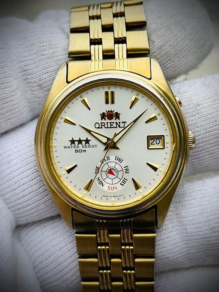 Vintage Orient 3 Star 50m NOS Gold Plated, Perfect Mens Watch 38mm - Grab A Watch Co