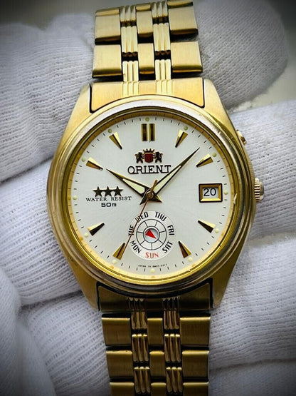 Vintage Orient 3 Star 50m NOS Gold Plated, Perfect Mens Watch 38mm - Grab A Watch Co
