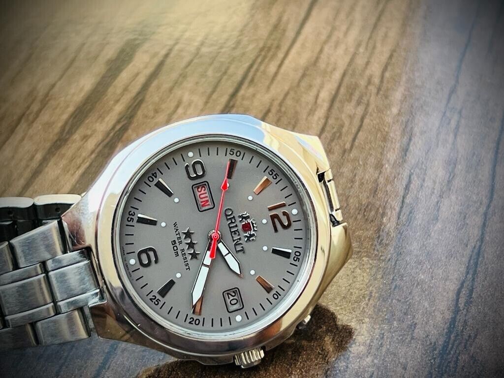 Vintage Orient 3 Star 50m NOS Grey Dial, Perfect Mens Watch 40mm - Grab A Watch Co