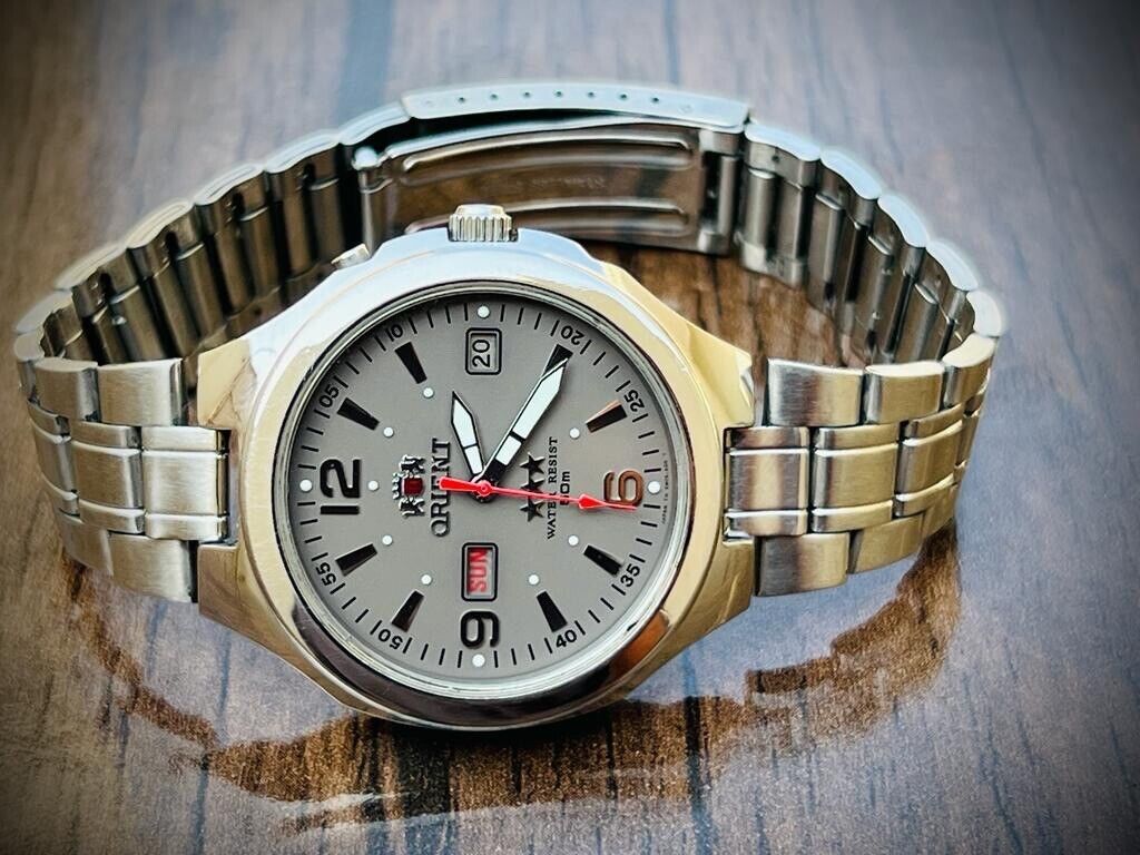 Vintage Orient 3 Star 50m NOS Grey Dial, Perfect Mens Watch 40mm - Grab A Watch Co