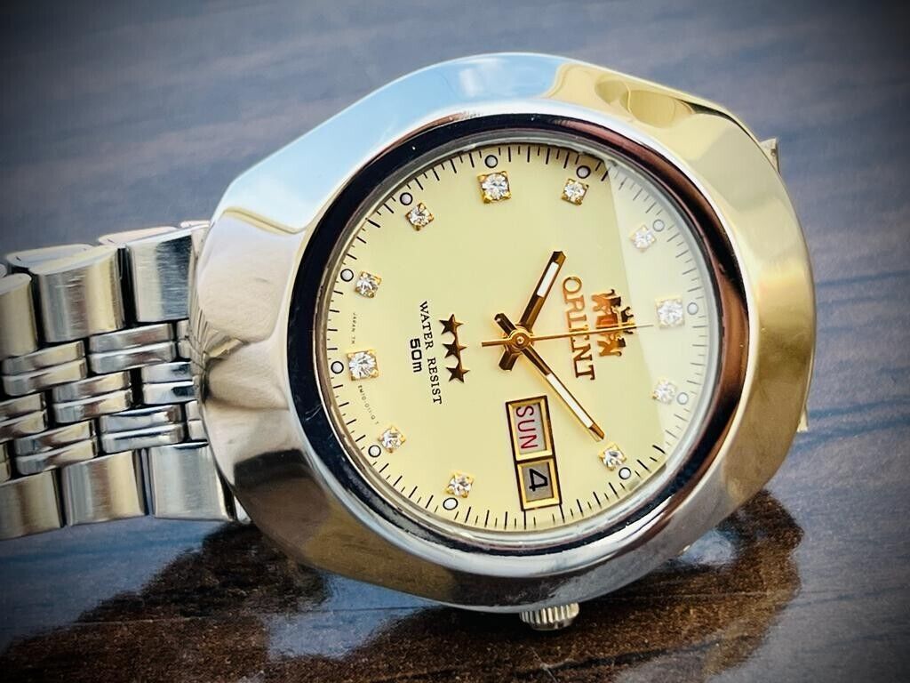 Vintage Orient 3 Star 50m Stunning Diamond Dial, Perfect Mens Watch 40mm - Grab A Watch Co