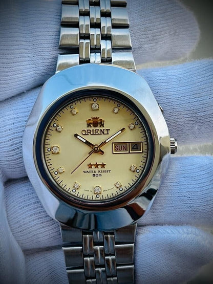 Vintage Orient 3 Star 50m Stunning Diamond Dial, Perfect Mens Watch 40mm - Grab A Watch Co