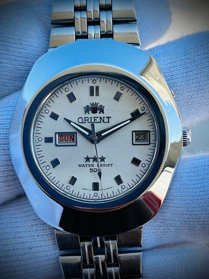 Vintage Orient 3 Star 50m White Dial Mens Watch 40mm - Grab A Watch Co
