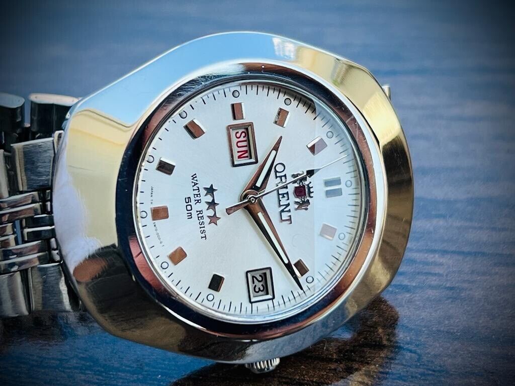 Vintage Orient 3 Star 50m White Dial Mens Watch 40mm - Grab A Watch Co